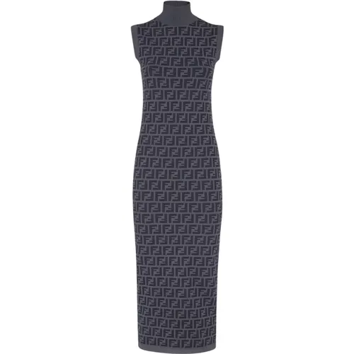 Grey Sleeveless High Collar Dress , female, Sizes: XS - Fendi - Modalova