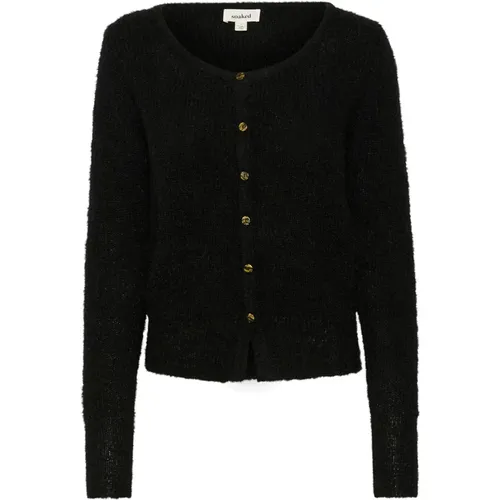 Schwarzer Cardigan mit Knopfverschluss , Damen, Größe: M - Soaked in Luxury - Modalova