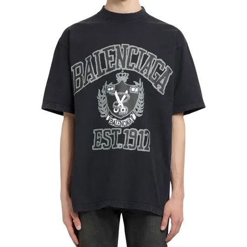 Schwarzes College-Logo-T-Shirt , Herren, Größe: L - Balenciaga - Modalova