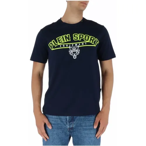 Blauer Print T-Shirt , Herren, Größe: XL - Plein Sport - Modalova