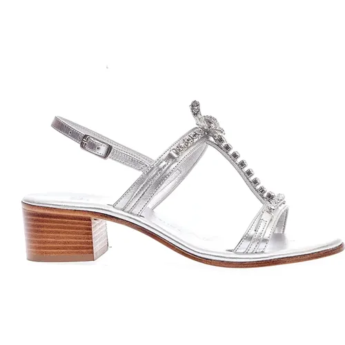 Silberne Leder High Heel Sandale mit Strass , Damen, Größe: 37 EU - Paola Fiorenza - Modalova