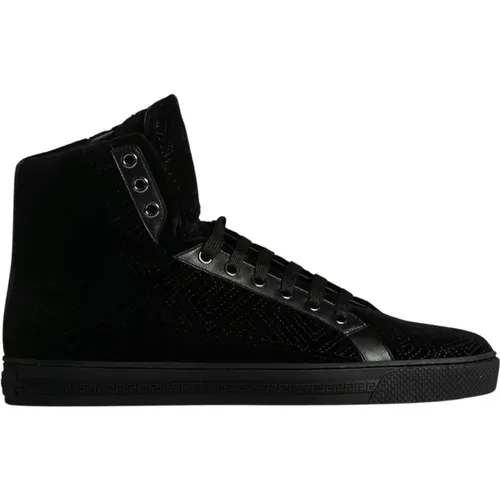 Schwarze Velvet High-Top Sneakers - Versace - Modalova