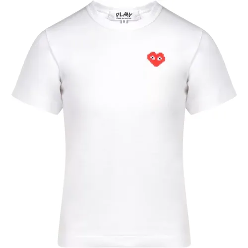 Weiße Baumwoll-T-Shirt mit Herzlogo für Damen , Damen, Größe: M - Comme des Garçons Play - Modalova