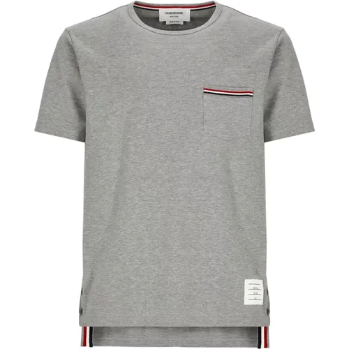 Graues Baumwoll-T-Shirt mit Kontrastdetails,T-SHIRT - Thom Browne - Modalova