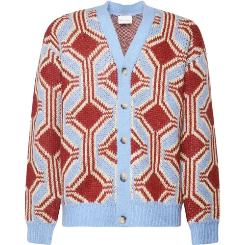 Geometric Pattern Wool Cardigan Sweater , male, Sizes: M, L - Drole de Monsieur - Modalova