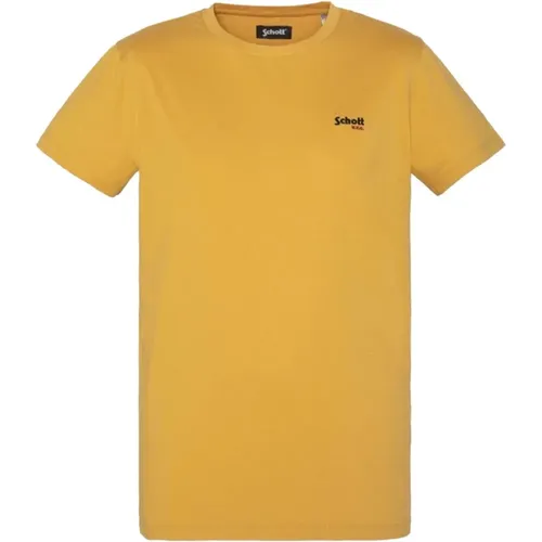Besticktes Logo-Baumwoll-T-Shirt - Gelb , Herren, Größe: M - Schott NYC - Modalova