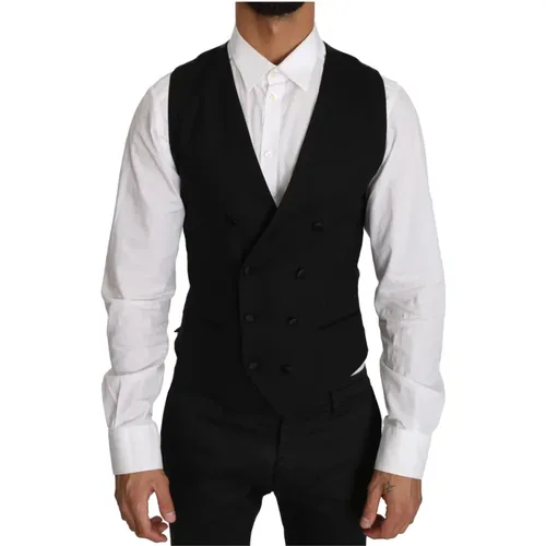 Gray Wool Double Breasted Waistcoat Vest - Dolce & Gabbana - Modalova