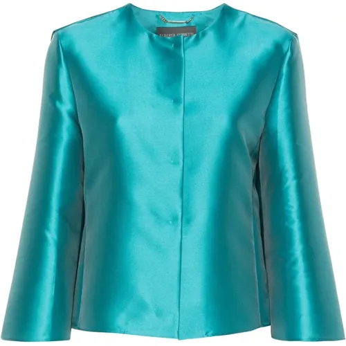 Turquoise Mikado Satin Jacket , female, Sizes: 2XL - alberta ferretti - Modalova