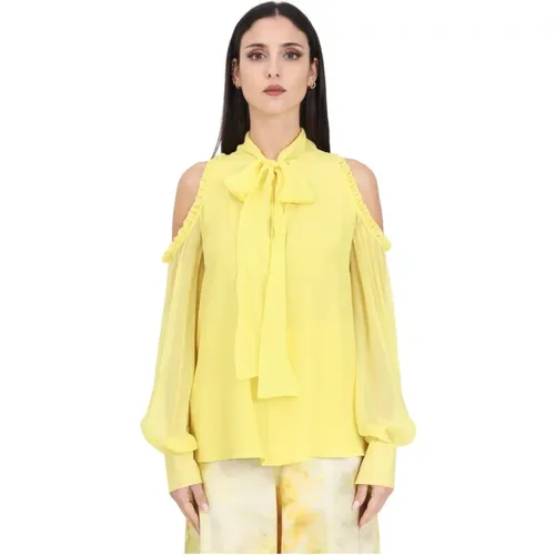 Gelbe Bluse mit Schulteröffnung und Rüschen , Damen, Größe: M - pinko - Modalova