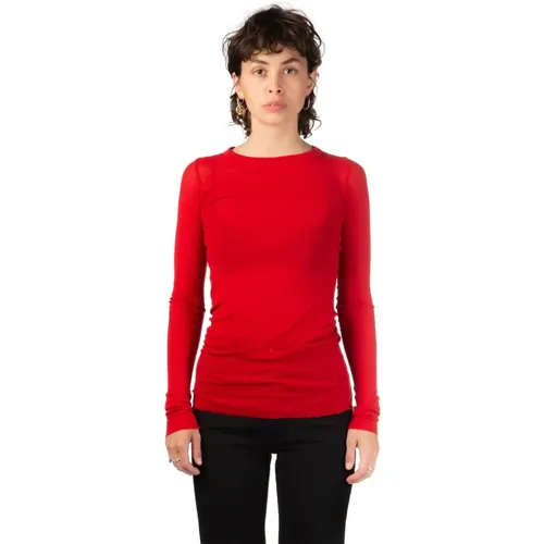 Rotes Rippen Langarm T-Shirt - Rick Owens - Modalova