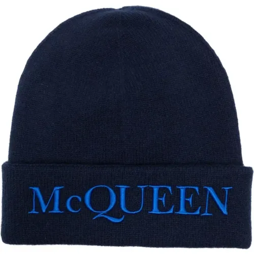 Blaue Mütze mit Besticktem Logo , Herren, Größe: L - alexander mcqueen - Modalova