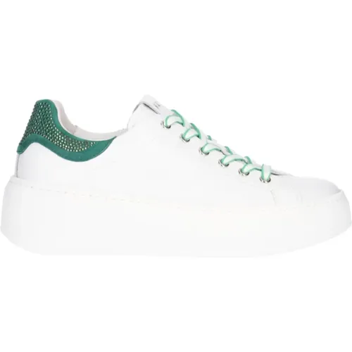 Green Leather Sneakers with Strass Detail , female, Sizes: 5 UK, 4 UK, 3 UK, 6 UK, 7 UK - Nerogiardini - Modalova