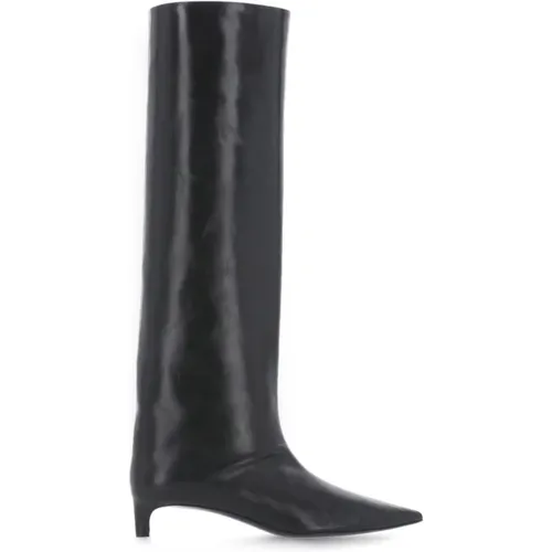 Schwarze Leder Kniehohe Pfeilzehenstiefel - Jil Sander - Modalova