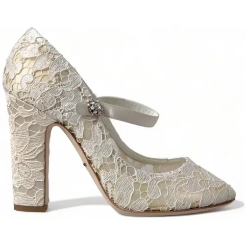 Weiße Spitze Blockabsatz Sandalen - Dolce & Gabbana - Modalova