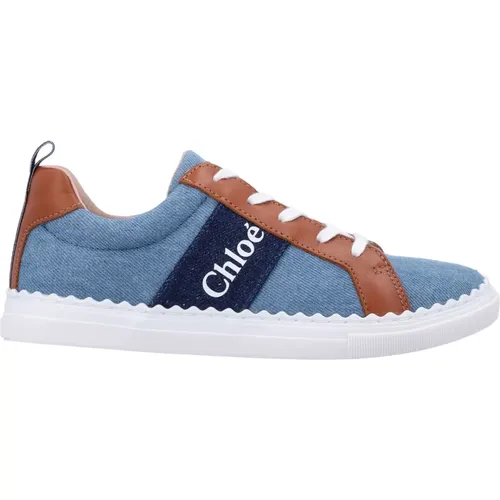 Denim Sneakers with Tan Trims , female, Sizes: 5 UK, 2 UK, 3 UK, 4 UK - Chloé - Modalova