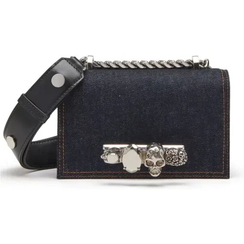 Denim Mini Jeweled Bag with Four Ring Handle , female, Sizes: ONE SIZE - alexander mcqueen - Modalova