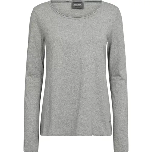 Grau Melange Basic Langarm Tee , Damen, Größe: M - MOS MOSH - Modalova