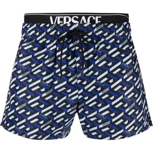 Monogram Swimshorts Size: 4, colour: Navy , male, Sizes: M - Versace - Modalova