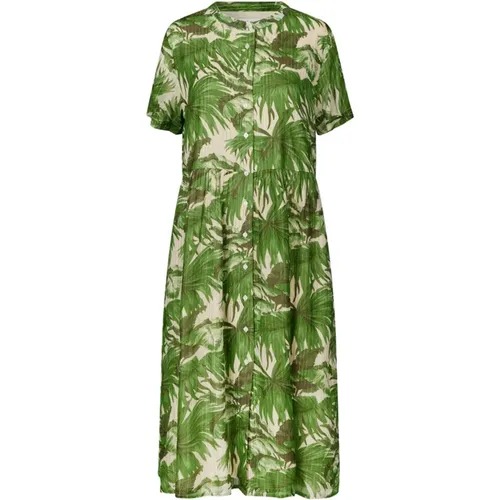Grünes Midi-Kleid mit Rüschen-Details , Damen, Größe: L - Lollys Laundry - Modalova