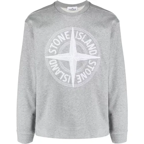 Grey Embroidered Logo Sweatshirt , male, Sizes: M - Stone Island - Modalova