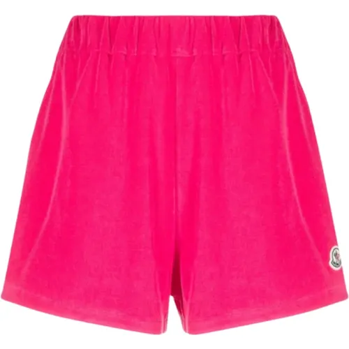 Crushed Velvet Rose Logo Patch Shorts , female, Sizes: S, M - Moncler - Modalova