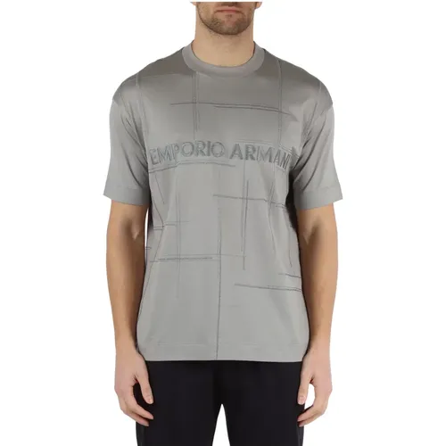 Besticktes Logo Baumwoll- und Lyocell-T-Shirt - Emporio Armani - Modalova