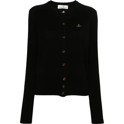 Schwarzer Cardigan mit Orb Logo Stickerei , Damen, Größe: XL - Vivienne Westwood - Modalova