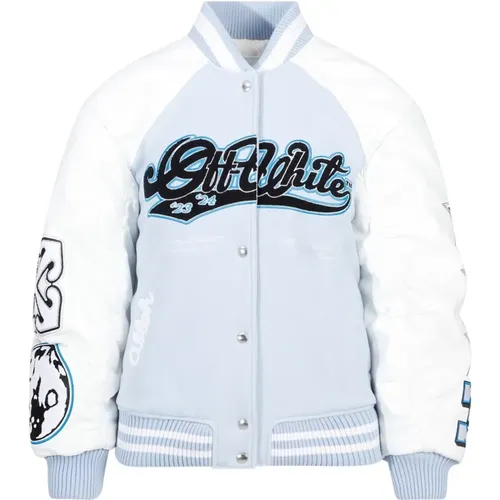 Moon Wheel Varsity Jacket Light Blue , female, Sizes: XS - Off White - Modalova