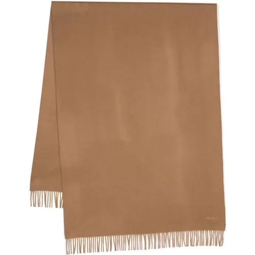 Cashmere Camel Scarf with Logo Embroidery , female, Sizes: ONE SIZE - Max Mara - Modalova