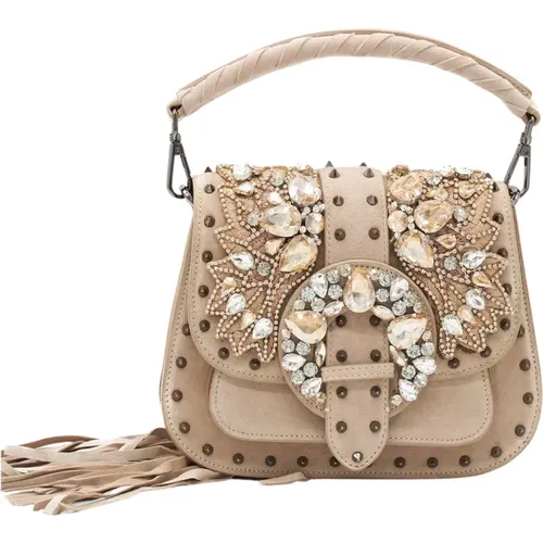 Schmuckbesetzte Studded Flap Schultertasche - Alma en Pena - Modalova