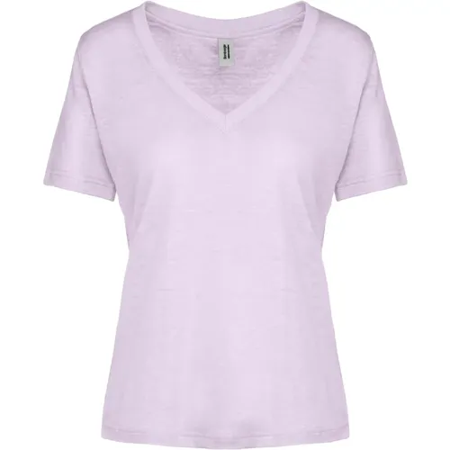 Linen Jersey V-Neck T-Shirt , female, Sizes: XL, L, XS, 2XL, M, S - BomBoogie - Modalova