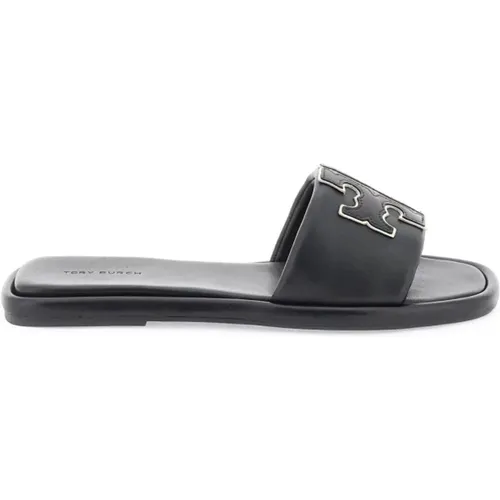 Leather Double T Slides , female, Sizes: 3 UK, 6 UK, 7 UK, 5 UK, 4 UK - TORY BURCH - Modalova