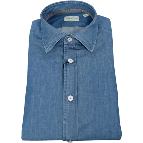 Denim Shirt with Small French Collar , male, Sizes: 3XL, XL, 4XL - Xacus - Modalova