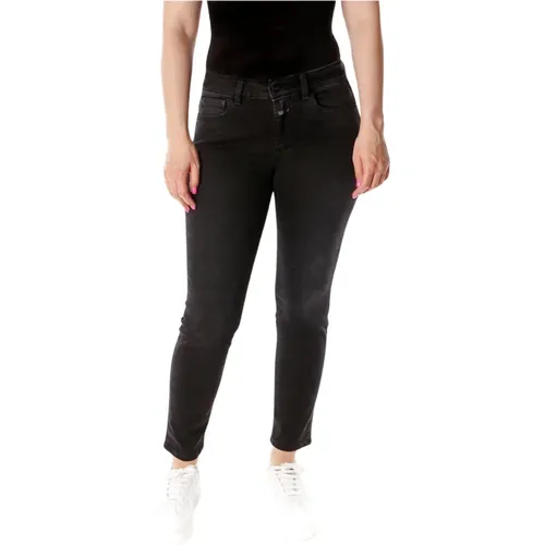Schwarze Slim Fit Cropped Jeans , Damen, Größe: W30 - closed - Modalova