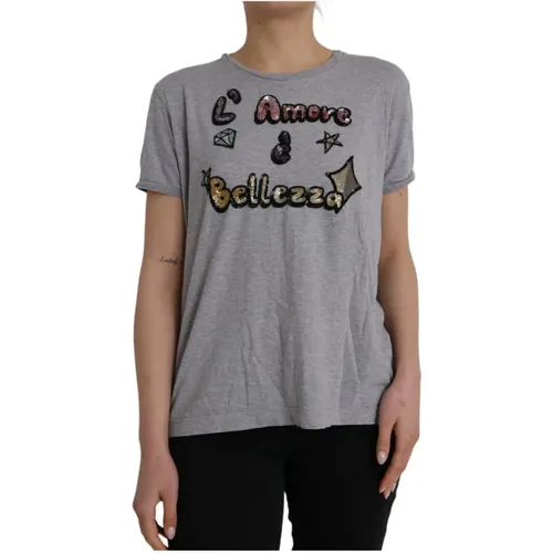 Pailletten T-Shirt mit Verzierungen - Dolce & Gabbana - Modalova