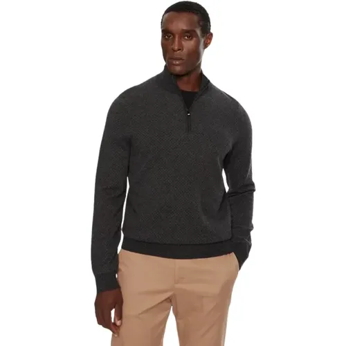 Schwarzer Woll-Halb-Zip-Pullover - Hugo Boss - Modalova