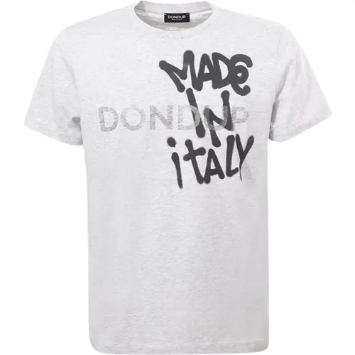 Graues T-Shirt mit Rundhalsausschnitt und Kontrastlogo - Dondup - Modalova