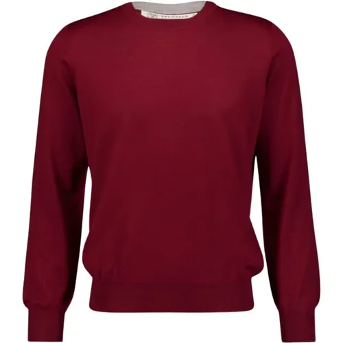 Luxurious Burgundy Wool Jumper , male, Sizes: L, XL - BRUNELLO CUCINELLI - Modalova