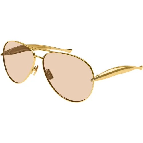 Gold Sunglasses with Original Accessories , unisex, Sizes: 64 MM - Bottega Veneta - Modalova