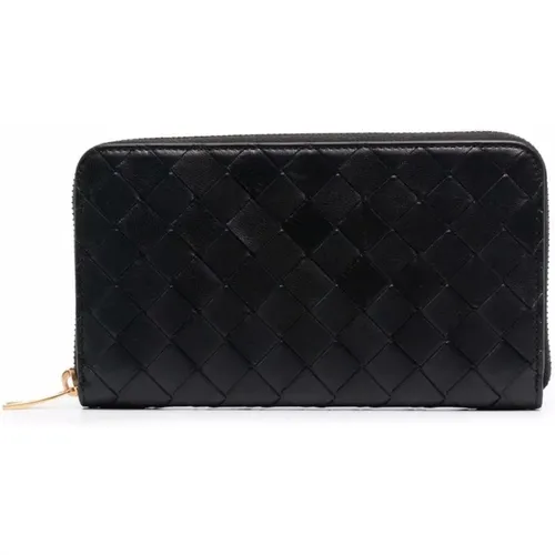 Intrecciato Leather Wallet with Zip-around Closure , female, Sizes: ONE SIZE - Bottega Veneta - Modalova