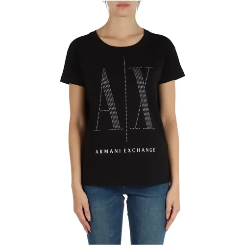 Studded Cotton T-shirt , Damen, Größe: M - Armani Exchange - Modalova