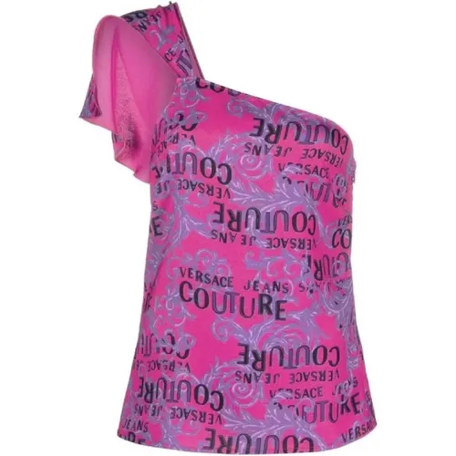 Fuchsia Logo Couture Top - Size 42 , female, Sizes: 2XS, XS, S - Versace Jeans Couture - Modalova