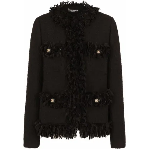 Frayed Edge Tweed Jacket , female, Sizes: 2XS - Dolce & Gabbana - Modalova