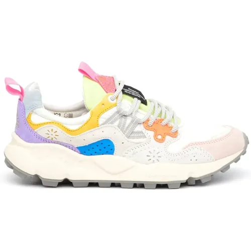 Weiße Stoff-Sneaker mit rosa Details - Flower Mountain - Modalova