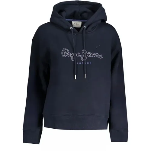 Blauer Baumwoll Kapuzenpullover Sweatshirt Logo Druck , Damen, Größe: S - Pepe Jeans - Modalova