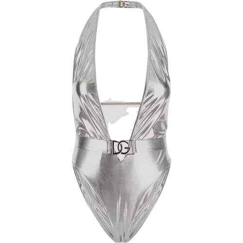 Metallic Logo Badeanzug , Damen, Größe: M - Dolce & Gabbana - Modalova