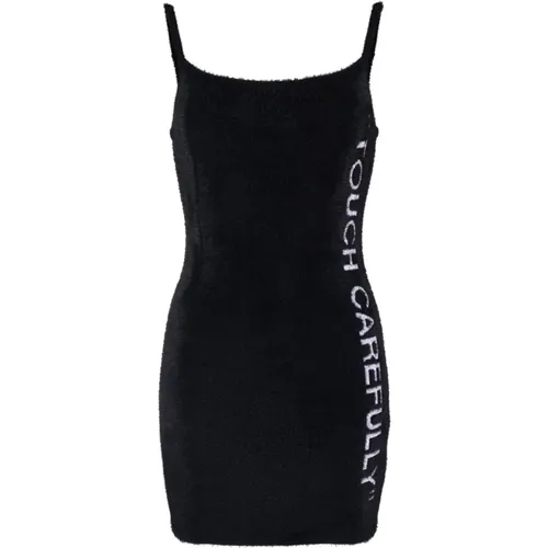 Schwarzes Slogan Detail Fuzzy Mini Kleid,Schwarzes Flauschiges Minikleid - Off White - Modalova