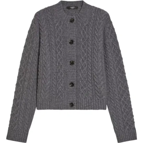 Grey Cardigan with Braided Details , female, Sizes: L, M - Max Mara Weekend - Modalova