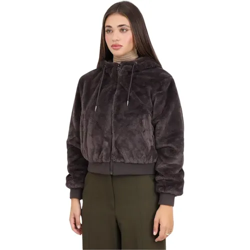 Braune Pelzkapuzenjacke , Damen, Größe: XL - Only - Modalova