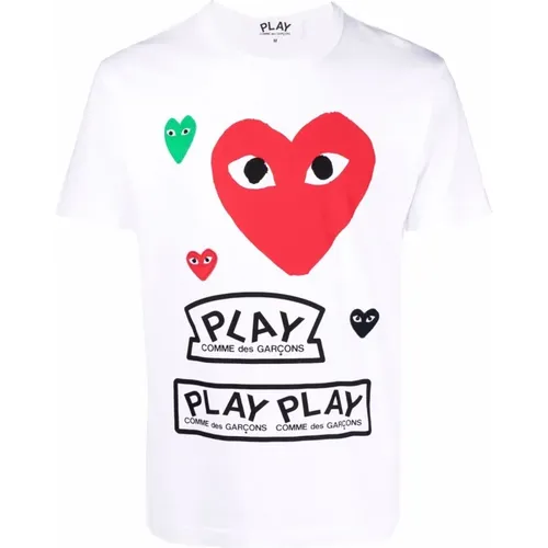 Rotes Herzdruck Crew Neck T-shirt - Comme des Garçons Play - Modalova